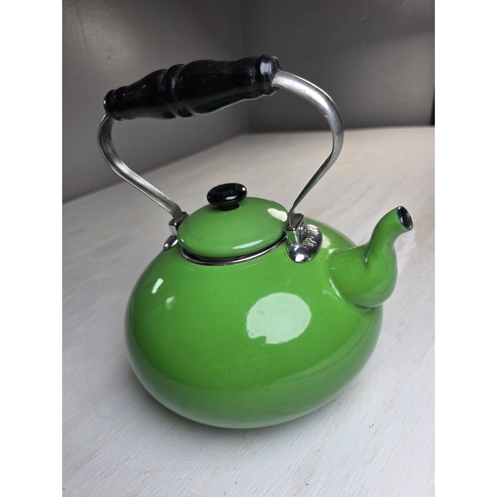 Martha Stewart Collection Green Enamel Tea Kettle Stovetop Teapot Macy's 0808